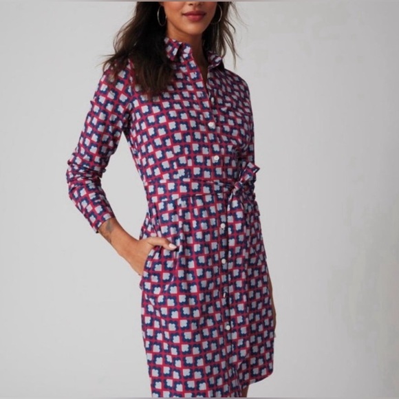 UNTUCKit dress NeW Stretch Cotton Sydney Shirtdress size 8 navy blue - Picture 2 of 5